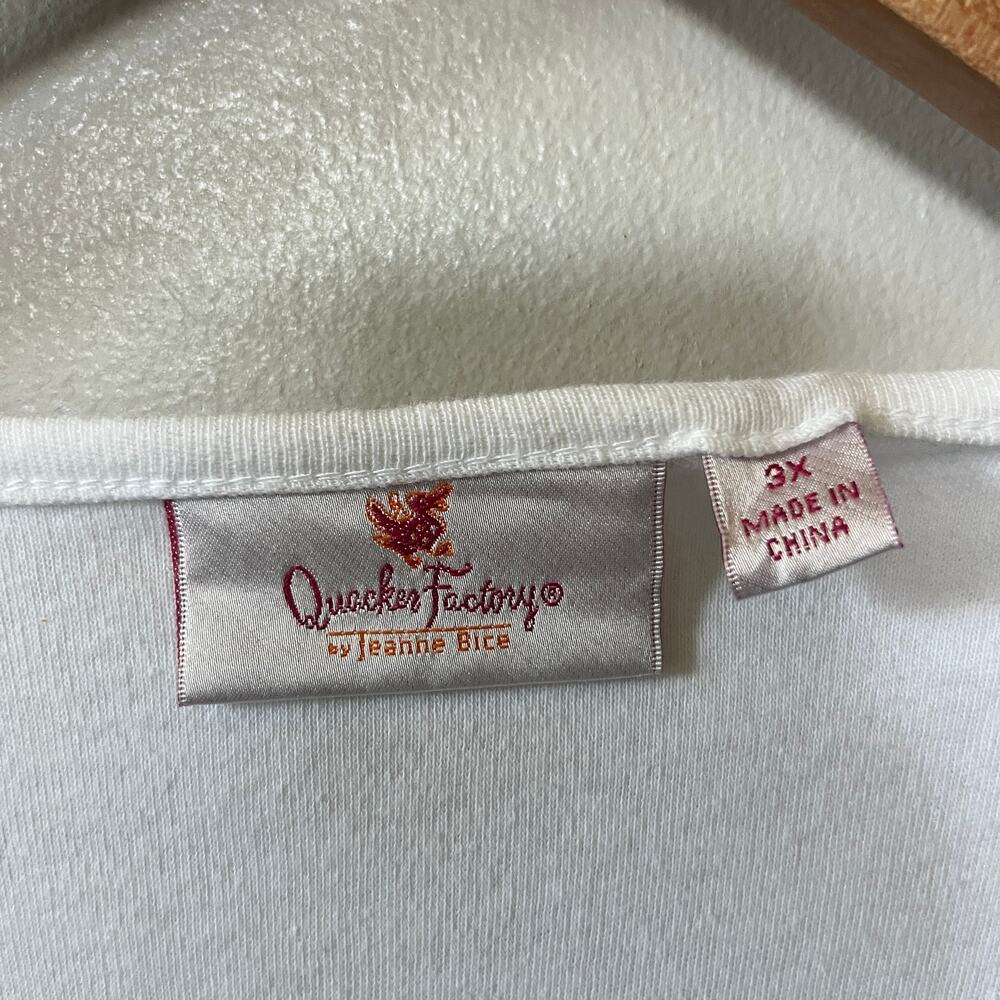 Quacker Factory Tunic White Knit Top Bejeweled Dressy Casual V Neck Spring 3X - Picture 7 of 8